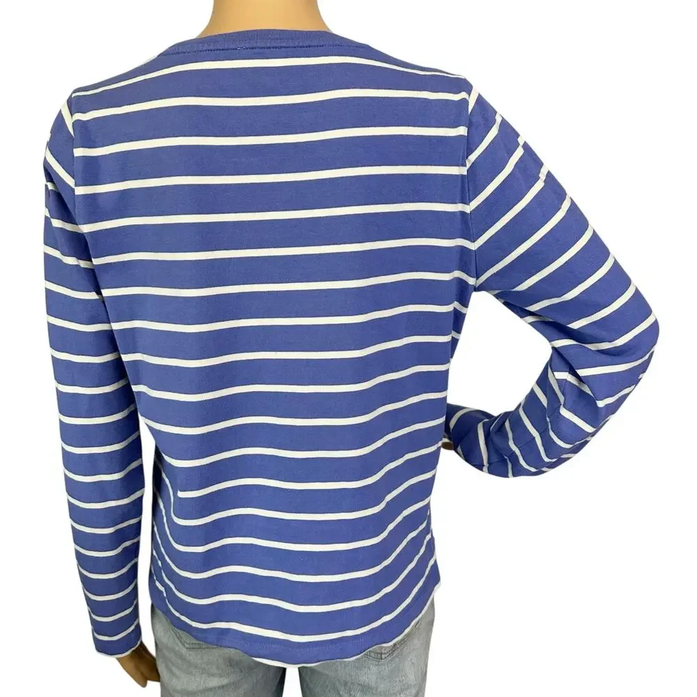 J. Crew Striped Long Sleeve Side Button Top Cool Lilac Blue Ivory CG041 Size M